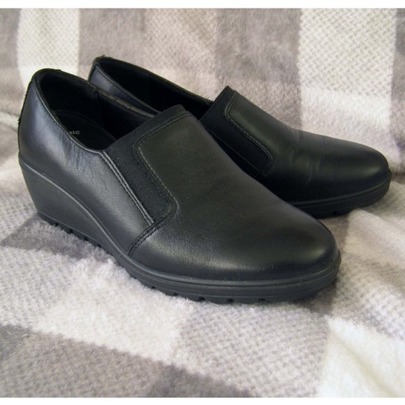 Flexus size 7.5 Euro 38 Black Leather Wedge shoes - Picture 13 of 13